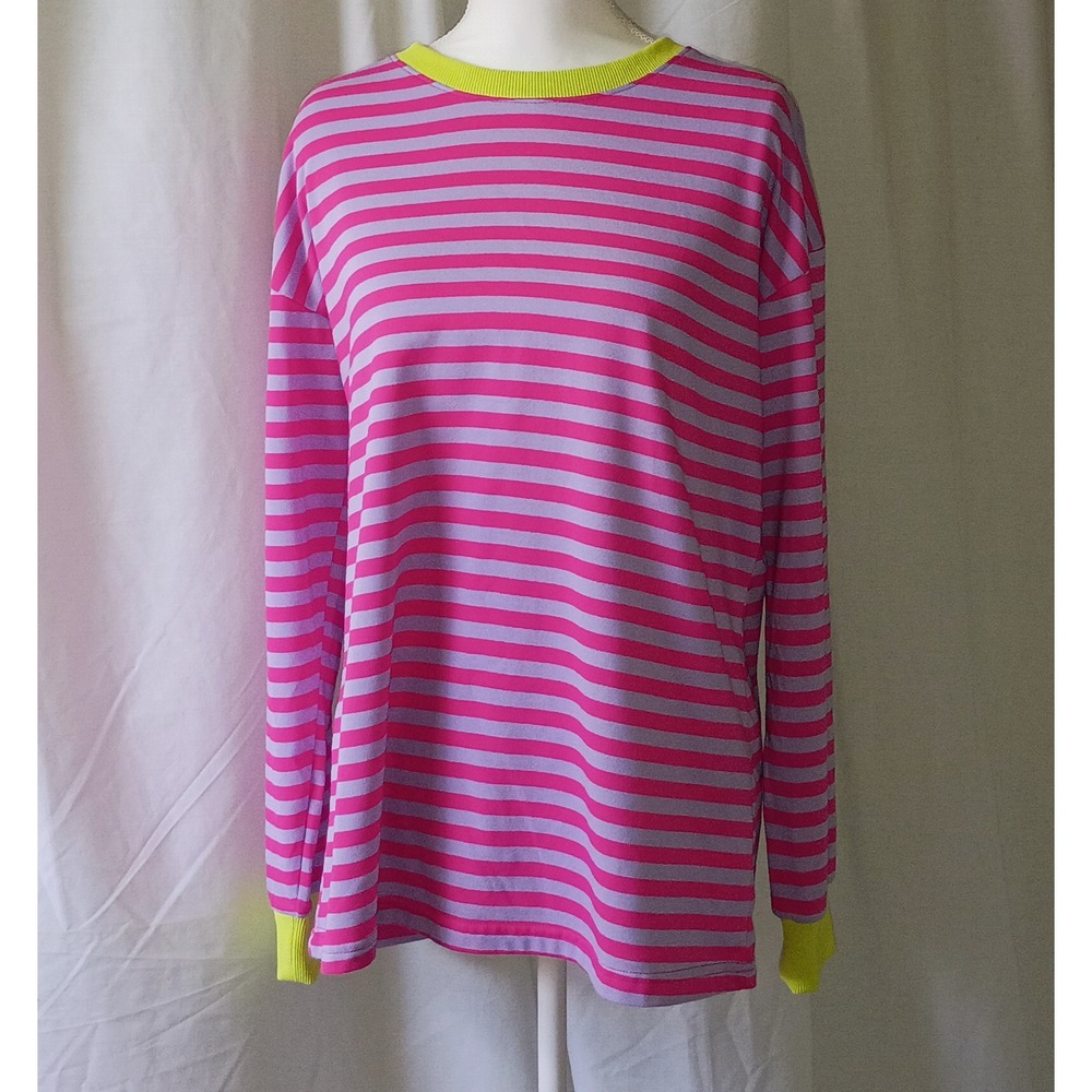 Fantaslook Pink Purple Striped Long Sleeve Top Neon Trim CandyCore Large
